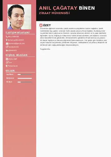 Ziraat Mühendisi Cv Örnekleri cv indir